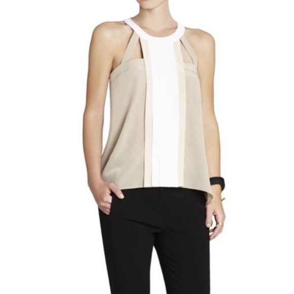 100% Silk Sleeveless Beige and White Halter-Top XS - Picture 2 of 11